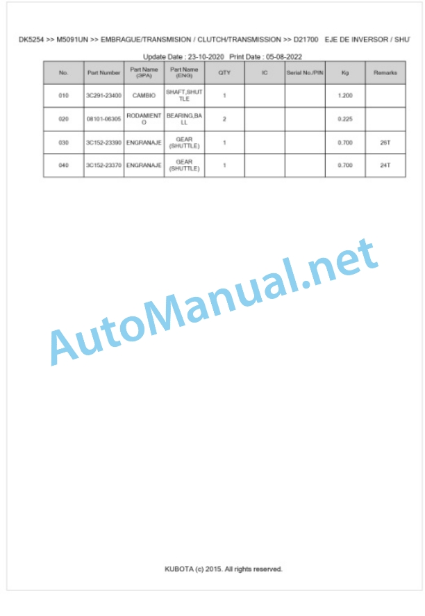 Kubota M5091UN Parts Manual PDF BKIDK5254 3 Kubota M5091UN Parts Manual PDF BKIDK5254-3