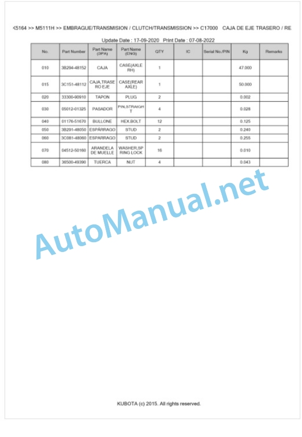 Kubota M5111H Parts Manual PDF BKIDK5164 3 Kubota M5111H Parts Manual PDF BKIDK5164-3