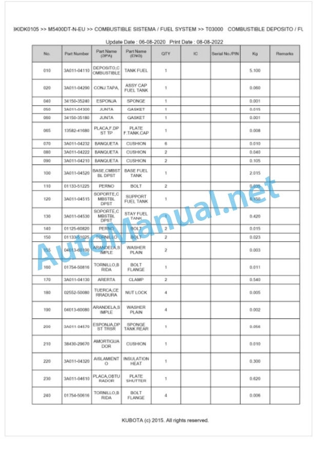 Kubota M5400DT-N-EU Parts Manual PDF BKIDK0105 2 Kubota M5400DT-N-EU Parts Manual PDF BKIDK0105-2