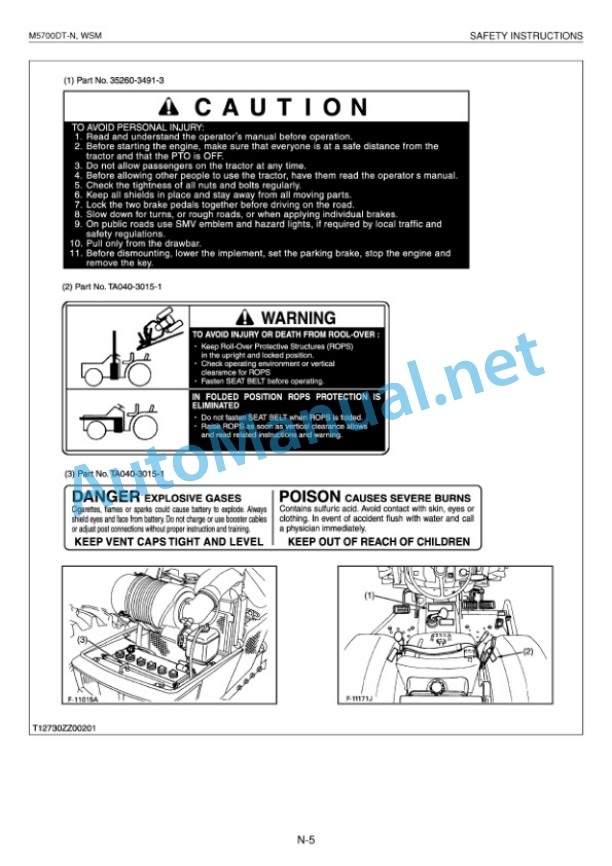Alternative view of Kubota M5700DT-N Supplement Tractor Workshop Manual PDF