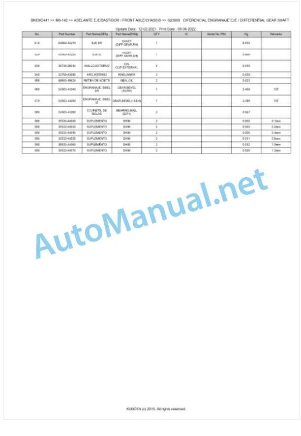 Kubota M6-122, M6-132, M6-142 Parts Manual PDF BKIDK5441 4 Kubota M6-122, M6-132, M6-142 Parts Manual PDF BKIDK5441-4