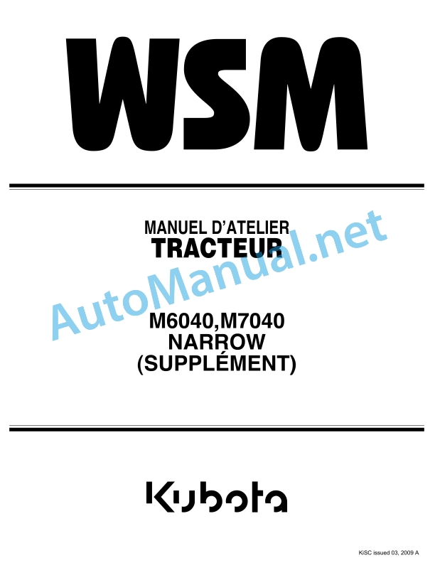 Kubota M6040, M7040 Narrow Supplement Tractor Workshop Manual PDF FR