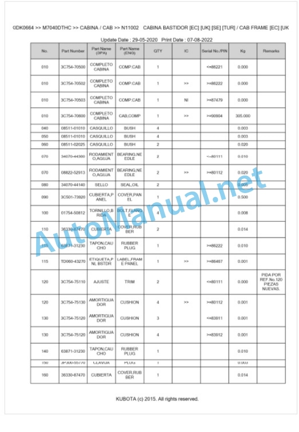 Kubota M6040C, M7040C Parts Manual PDF BKIDK0664 5 Kubota M6040C, M7040C Parts Manual PDF BKIDK0664-5