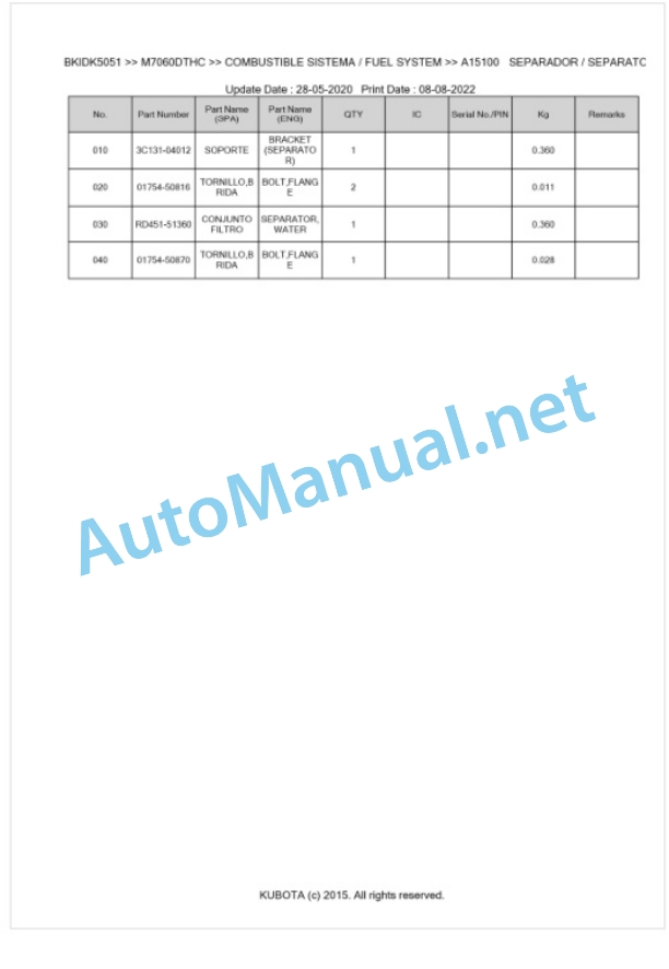 Kubota M6060C, M7060C Parts Manual PDF BKIDK5051 2 Kubota M6060C, M7060C Parts Manual PDF BKIDK5051-2