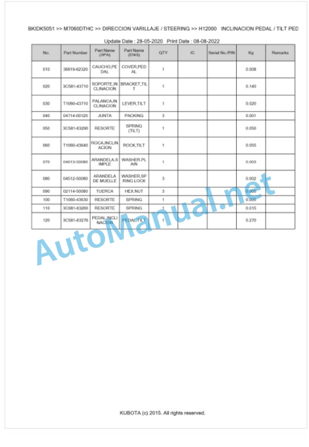 Kubota M6060C, M7060C Parts Manual PDF BKIDK5051 4 Kubota M6060C, M7060C Parts Manual PDF BKIDK5051-4