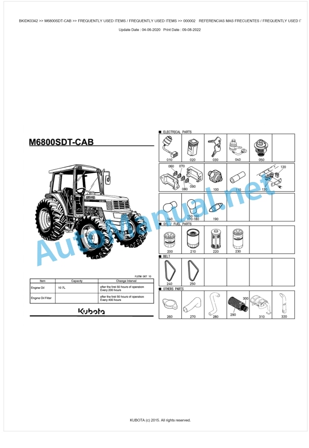 Kubota M6800SDT-CAB Parts Manual PDF BKIDK0342 1 Kubota M6800SDT-CAB Parts Manual PDF BKIDK0342