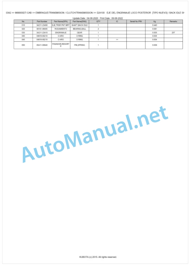 Kubota M6800SDT-CAB Parts Manual PDF BKIDK0342 3 Kubota M6800SDT-CAB Parts Manual PDF BKIDK0342-3