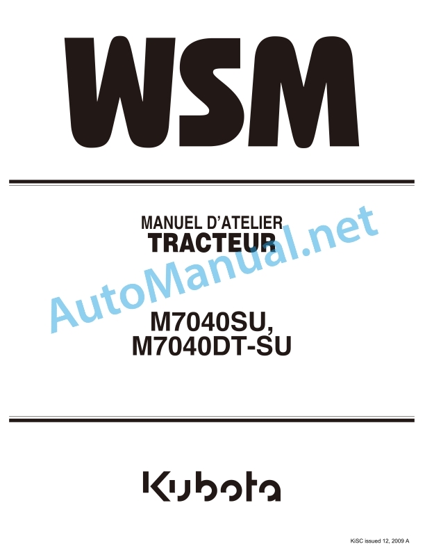 Kubota M7040SU, M7040DT-SU Tractor Workshop Manual PDF FR