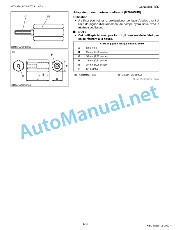 Alternative view of Kubota M7040SU, M7040DT-SU Tractor Workshop Manual PDF FR