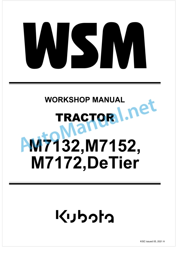 Kubota M7132, M7152, M7172, DeTier Tractor Workshop Manual PDF