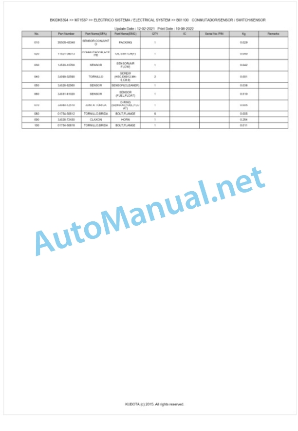 Kubota M7133, M7153, M7173 Parts Manual PDF BKIDK5394 2 Kubota M7133, M7153, M7173 Parts Manual PDF BKIDK5394-2