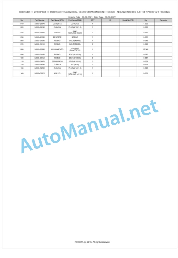 Kubota M7133, M7153, M7173 Parts Manual PDF BKIDK5398 3 Kubota M7133, M7153, M7173 Parts Manual PDF BKIDK5398-3