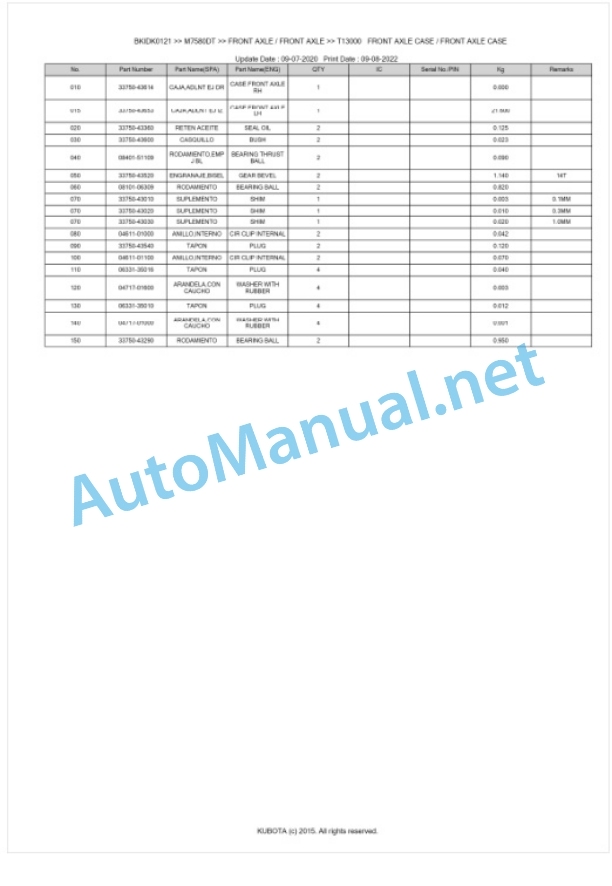 Kubota M7580DT Parts Manual PDF BKIDK0121 4 Kubota M7580DT Parts Manual PDF BKIDK0121-4