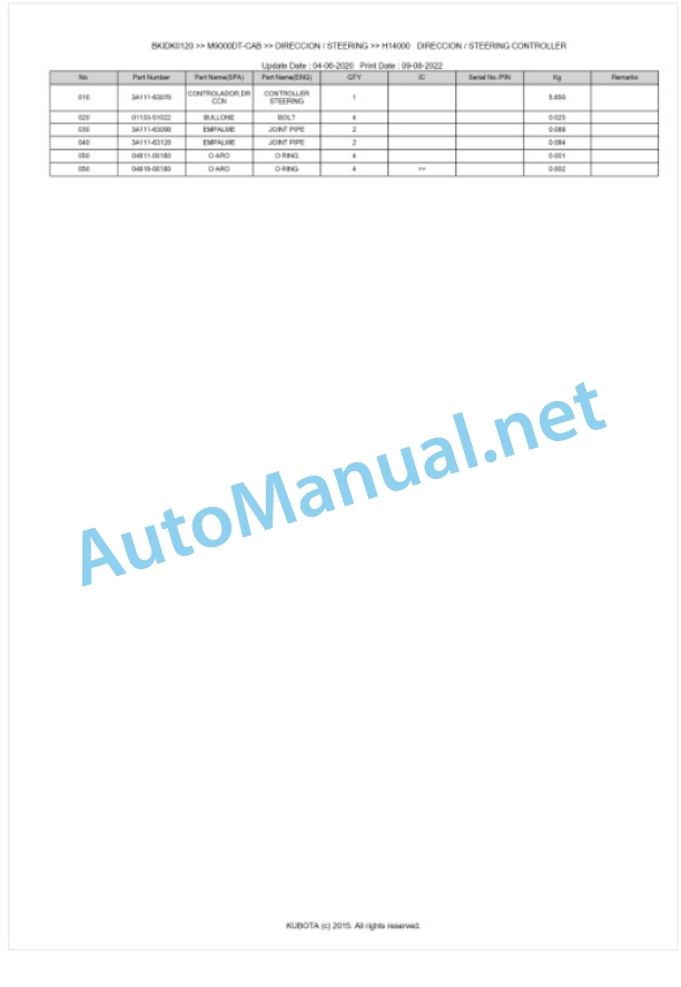 Kubota M8200, M9000 Parts Manual PDF BKIDK0120 4 Kubota M8200, M9000 Parts Manual PDF BKIDK0120-4