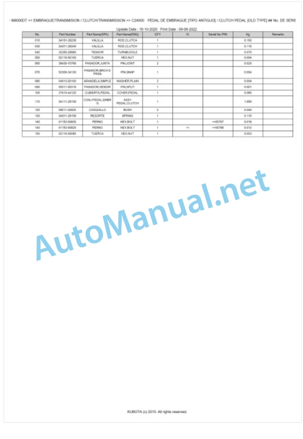 Kubota M8200DT, M9000DT Parts Manual PDF BKIDK0480-3