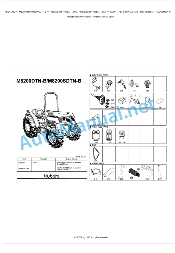 Kubota M8200DTN-B, M8200SDTN-B Parts Manual PDF BKIDK0462 1 Kubota M8200DTN-B, M8200SDTN-B Parts Manual PDF BKIDK0462