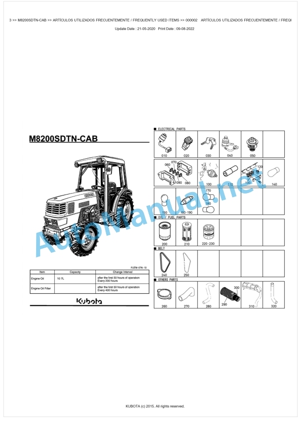 Kubota M8200SDTN-CAB Parts Manual PDF BKIDK0463 1 Kubota M8200SDTN-CAB Parts Manual PDF BKIDK0463