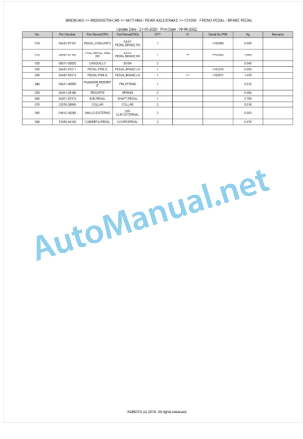 Kubota M8200SDTN-CAB Parts Manual PDF BKIDK0463 4 Kubota M8200SDTN-CAB Parts Manual PDF BKIDK0463-4