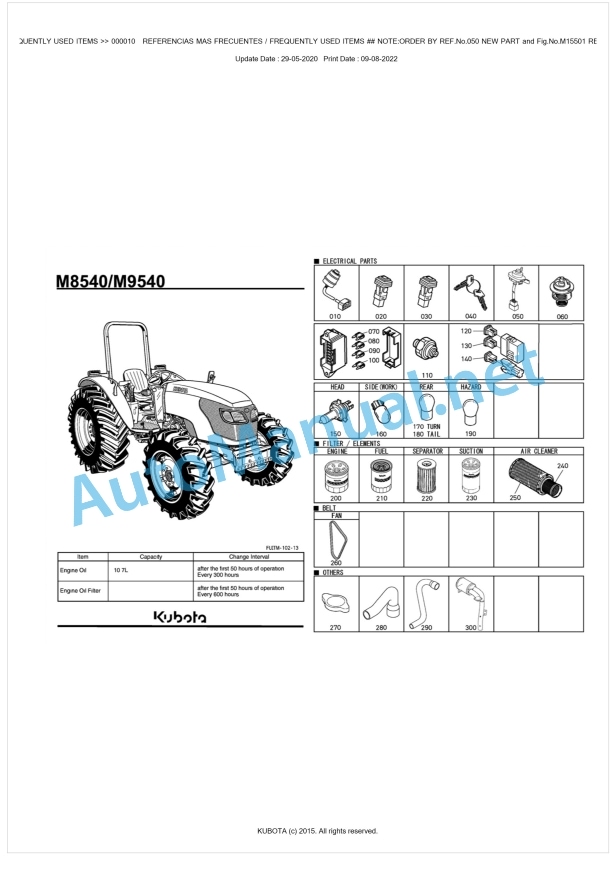 Kubota M8540, M9540 Parts Manual PDF BKIDK0659