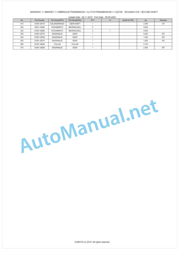 Kubota M8540, M9540 Parts Manual PDF BKIDK5001 3 Kubota M8540, M9540 Parts Manual PDF BKIDK5001-3