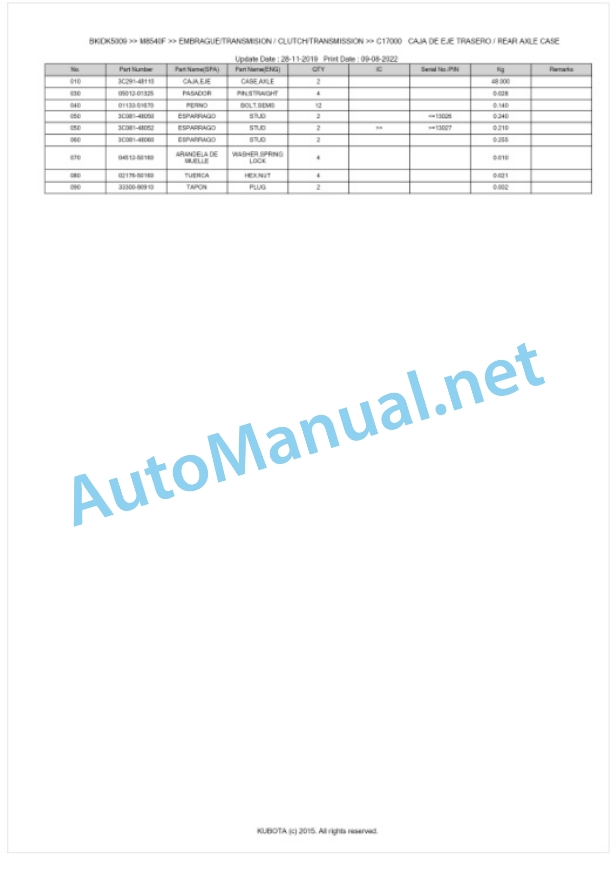 Kubota M8540, M9540 Parts Manual PDF BKIDK5009 3 Kubota M8540, M9540 Parts Manual PDF BKIDK5009-3