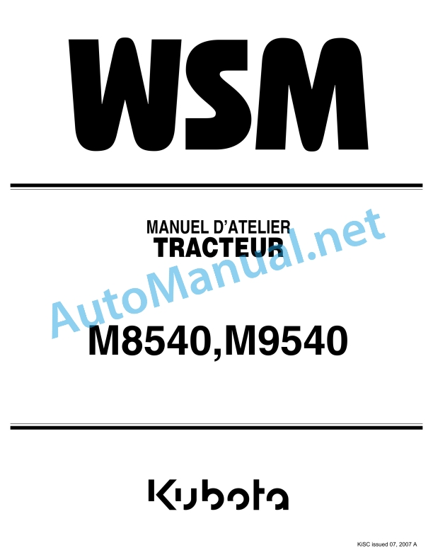 Kubota M8540, M9540 Tractor Workshop Manual PDF FR