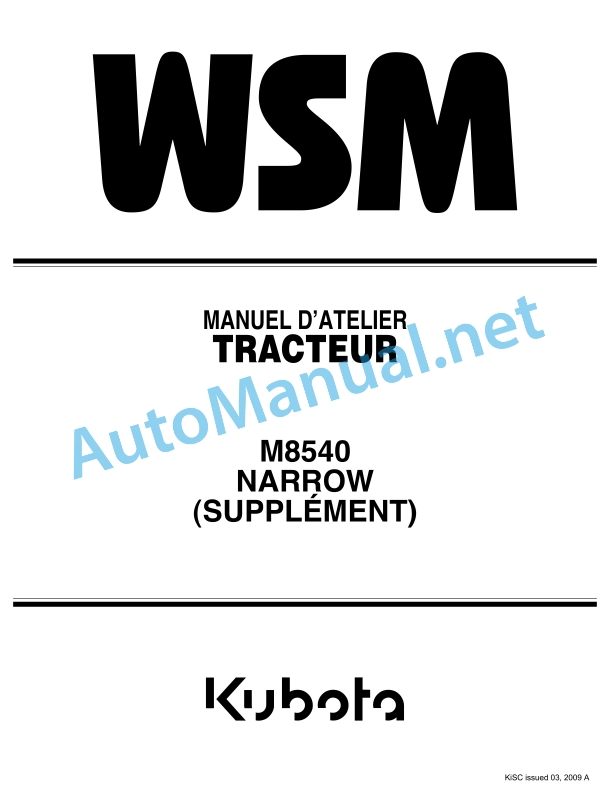 Kubota M8540 Narrow Supplement Tractor Workshop Manual PDF
