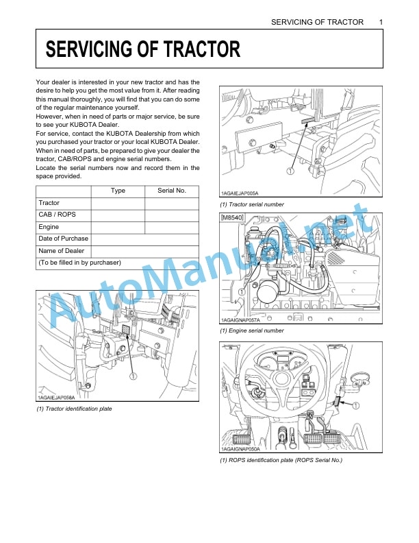 Alternative view of Kubota M8540 Narrow Tractor Operators Manual PDF