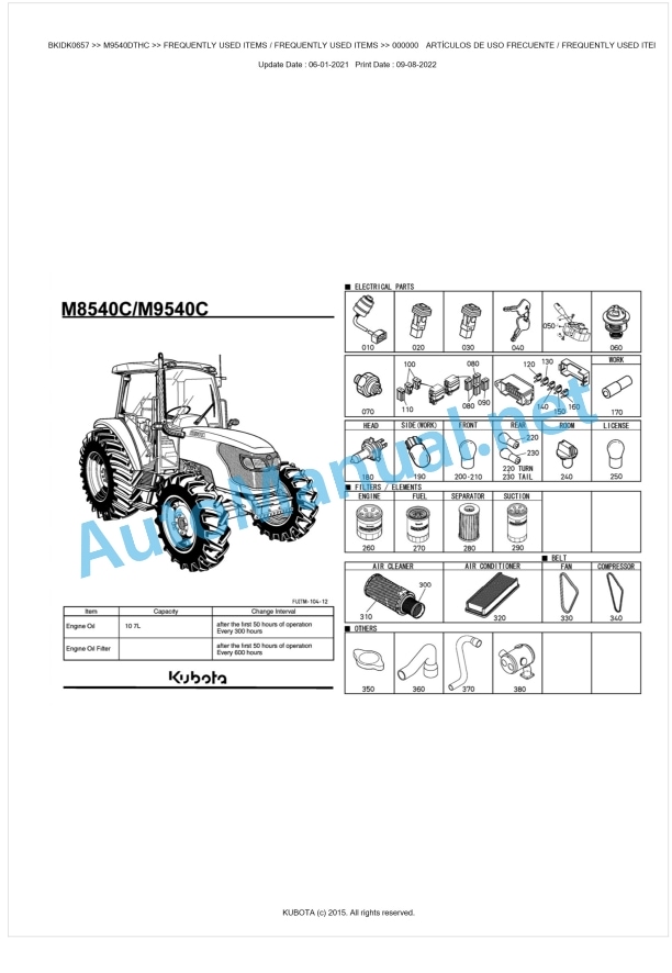 Kubota M8540C, M9540C Parts Manual PDF BKIDK0657 1 Kubota M8540C, M9540C Parts Manual PDF BKIDK0657