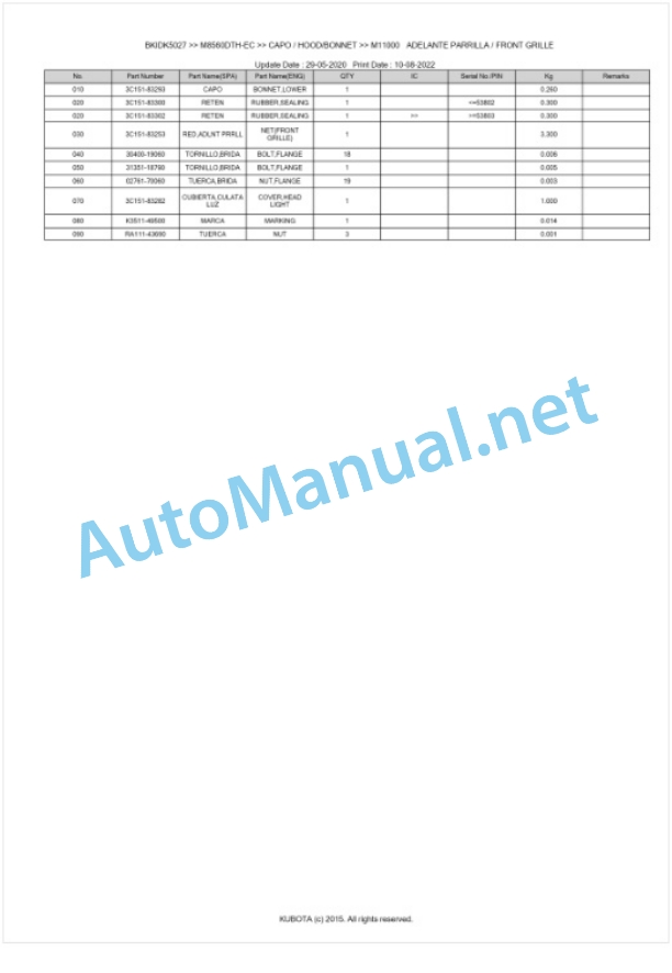 Kubota M8560, M9960 Parts Manual PDF BKIDK5027 5 Kubota M8560, M9960 Parts Manual PDF BKIDK5027-5