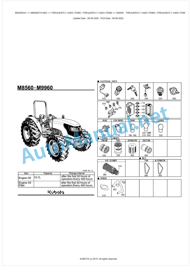 Kubota M8560, M9960 Parts Manual PDF BKIDK5031 1 Kubota M8560, M9960 Parts Manual PDF BKIDK5031