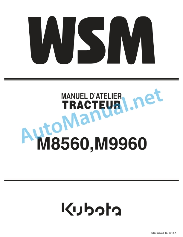 Kubota M8560, M9960 Tractor Workshop Manual PDF FR