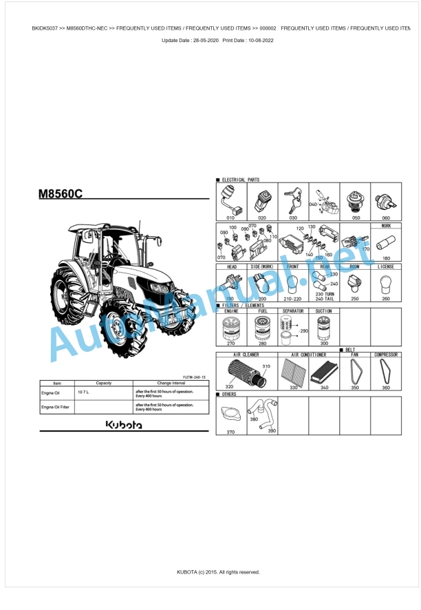 Kubota M8560C Parts Manual PDF BKIDK5037