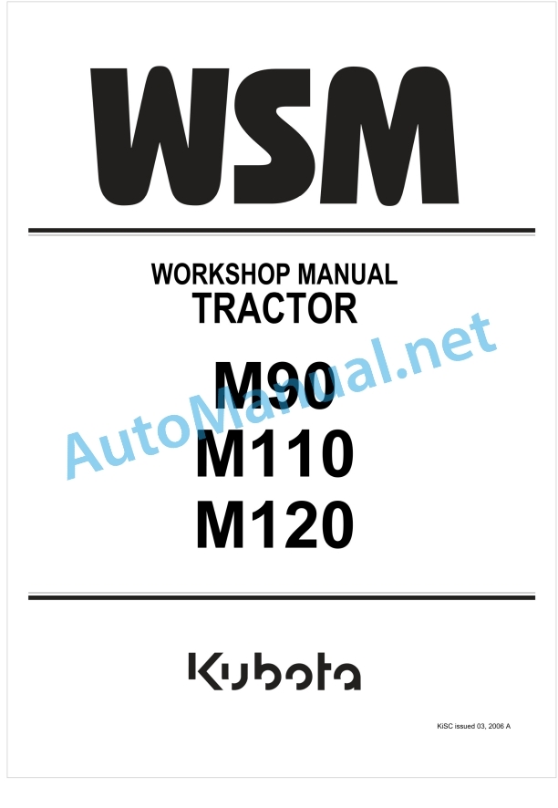 Kubota M90, M110, M120 Tractor Workshop Manual PDF