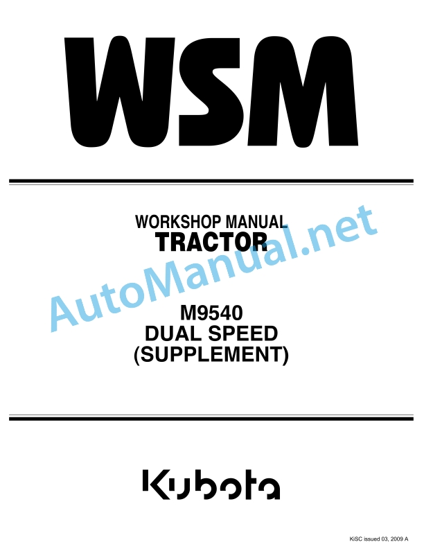 Kubota M9540 Dual Speed Supplement Tractor Workshop Manual PDF EN