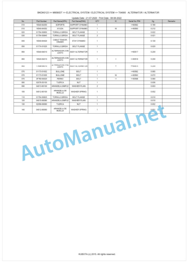 Kubota M9580DT Parts Manual PDF BKIDK0123 2 Kubota M9580DT Parts Manual PDF BKIDK0123-2