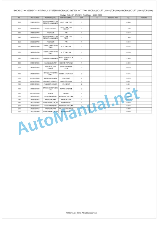 Kubota M9580DT Parts Manual PDF BKIDK0123 5 Kubota M9580DT Parts Manual PDF BKIDK0123-5