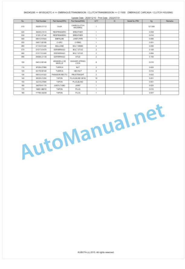 Kubota M95GX-4, M105GX-4 Parts Manual PDF BKIDK5295 3 Kubota M95GX-4, M105GX-4 Parts Manual PDF BKIDK5295-3