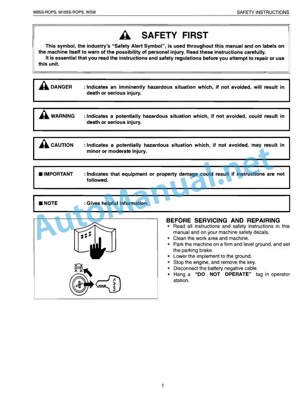 Kubota M95S-ROPS, M105S-ROPS Tractor Workshop Manual PDF