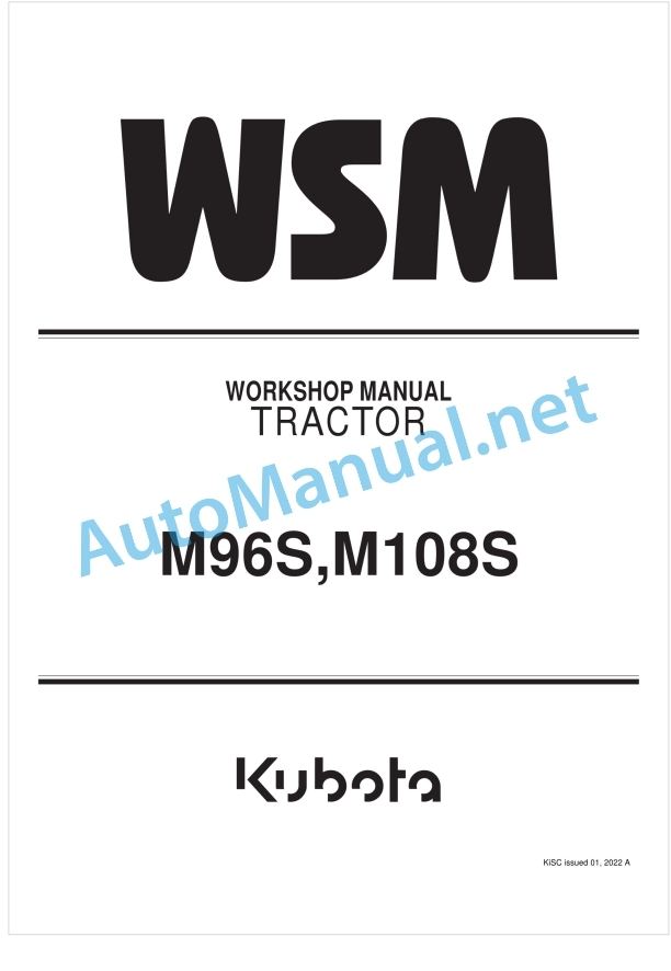 Kubota M96S, M108S Tractor Workshop Manual PDF