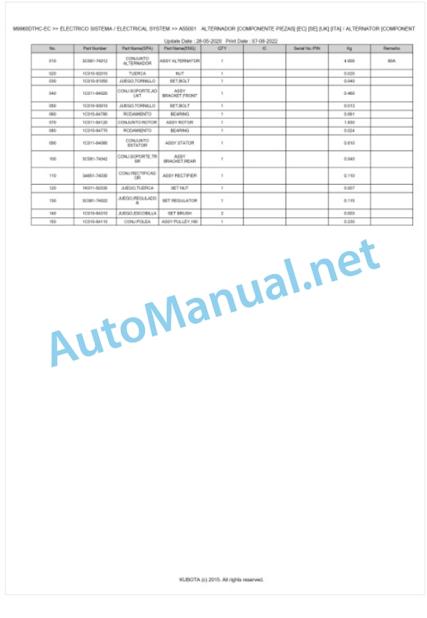 Kubota M9960DTHC-EC Parts Manual PDF BKIDK5033 2 Kubota M9960DTHC-EC Parts Manual PDF BKIDK5033-2