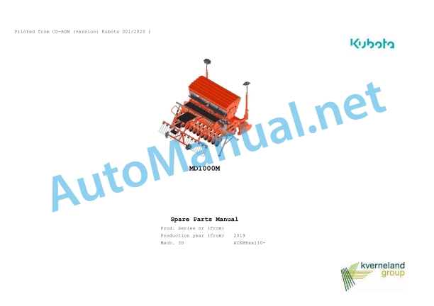 Kubota MD1000M Parts Manual PDF 1 Kubota MD1000M Parts Manual PDF