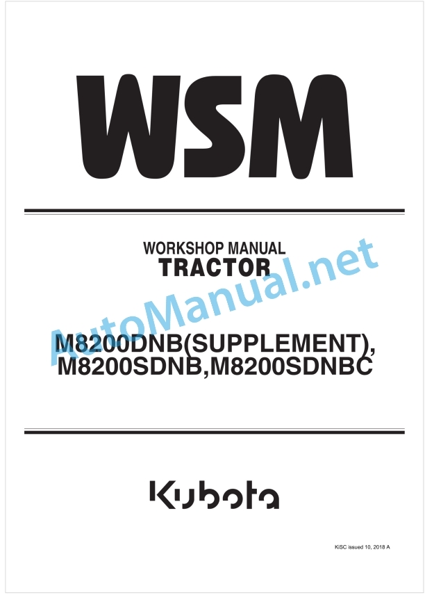 Kubota ME8200DNB(Supplement), ME8200SDNB, ME8200SDNBC Supplement Tractor Workshop Manual PDF