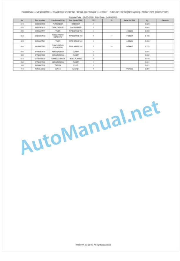 Kubota ME8200DTH, ME9000DTH Parts Manual PDF BKIDK0505 4 Kubota ME8200DTH, ME9000DTH Parts Manual PDF BKIDK0505-4