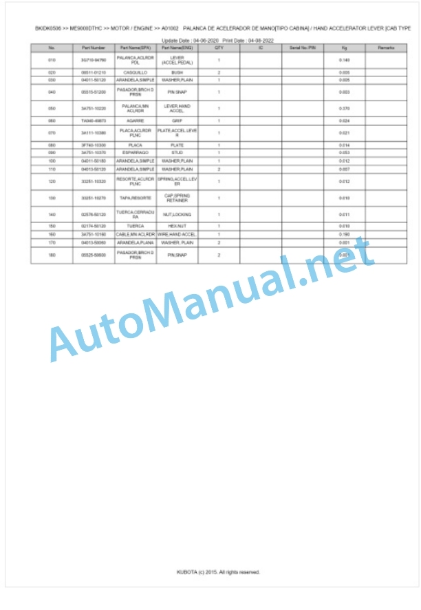 Kubota ME8200DTHC, ME9000DTHC Parts Manual PDF BKIDK0506 2 Kubota ME8200DTHC, ME9000DTHC Parts Manual PDF BKIDK0506-2