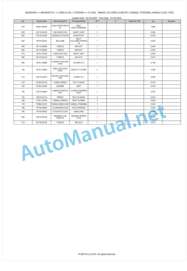 Kubota ME8200DTHC, ME9000DTHC Parts Manual PDF BKIDK0506 4 Kubota ME8200DTHC, ME9000DTHC Parts Manual PDF BKIDK0506-4