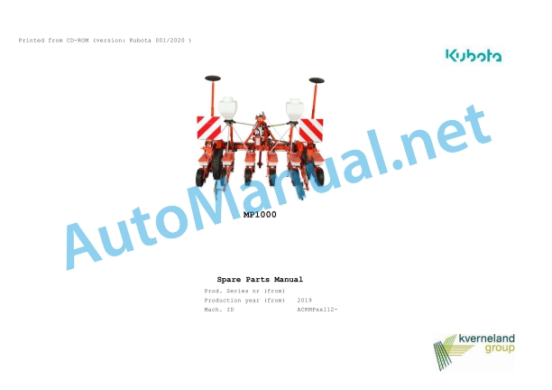 Kubota MP1000 Parts Manual PDF 1 Kubota MP1000 Parts Manual PDF