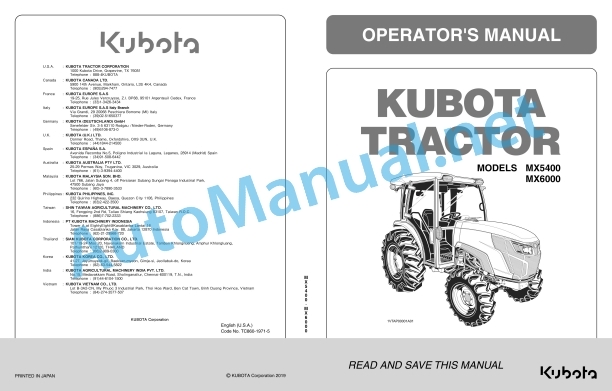 Kubota MX5400, MX6000 Tractor Operators Manual PDF