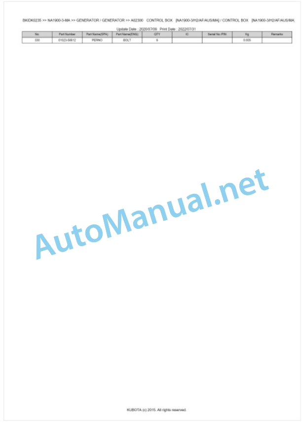 Kubota NA1900-3-MA Parts Manual PDF BKIDK0235 5 Kubota NA1900-3-MA Parts Manual PDF BKIDK0235-5