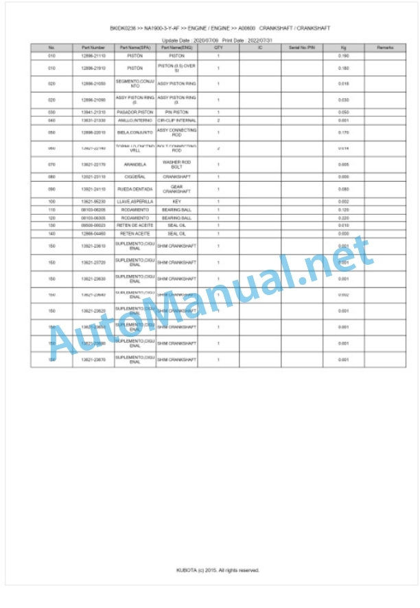 Kubota NA1900-3-Y-AF Parts Manual PDF BKIDK0236 3 Kubota NA1900-3-Y-AF Parts Manual PDF BKIDK0236-3